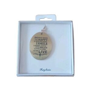 New Inspirational Keychain Grad Gift Happy‎ Smile Love Live Saying Goldtone NIB